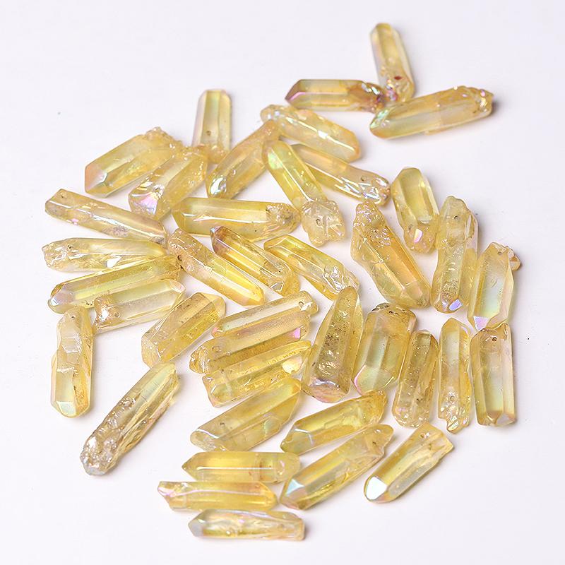 Drilled Yellow Aura Quartz Crystal Points Raw Rough Clear Rock Quartz Sticks Wholesale Crystals