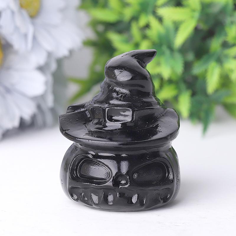 2.2" Black Obsidian Pumpkin Crystal Carvings for Halloween Wholesale Crystals