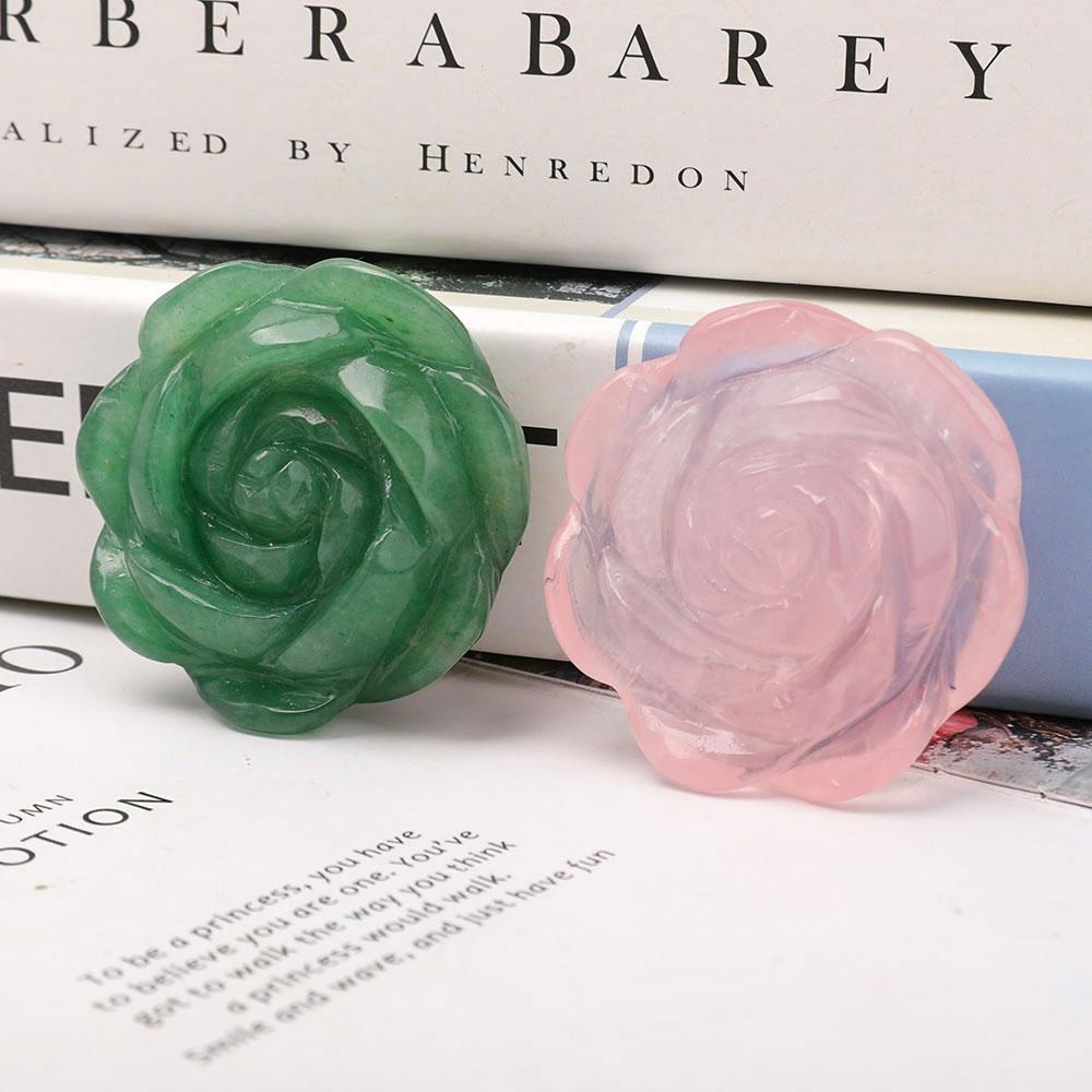 Set of 2 Aventurine Rose Quartz Flower Carvings Wholesale Crystals